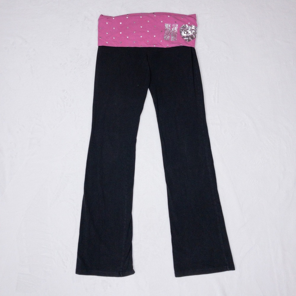 Pink Y2K Foldover Flare Pants Womens Small Black Waist Hope Sequin Victorias